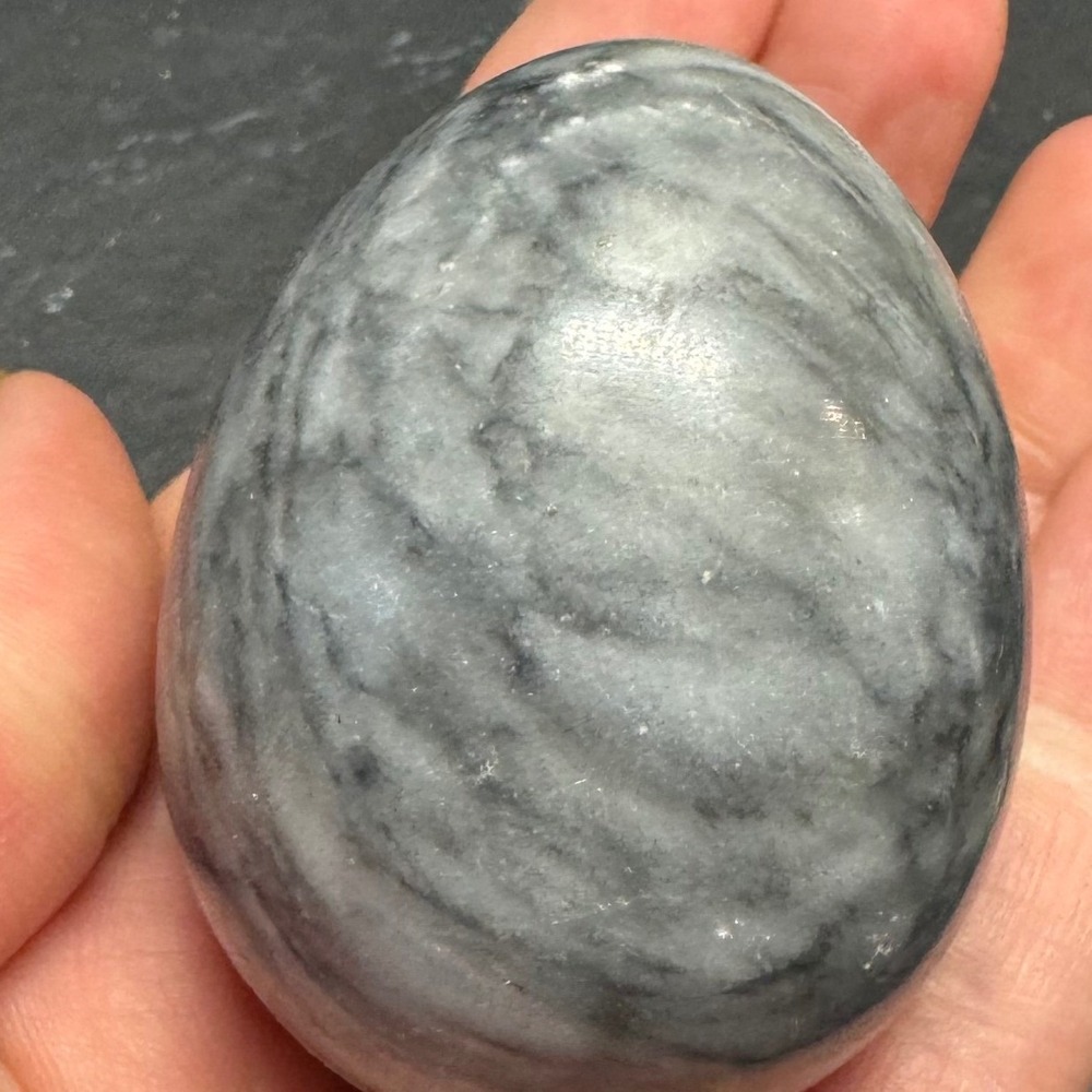Vintage Etched Grey Marble Stone Egg Hand Carved Landscape Scene Decorative Art - Picture 7 of 9